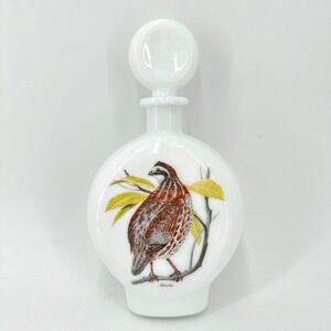 Vintage 1969 Field Birds Bobwhite No 7 Milk Glass Decanter with Stopper White